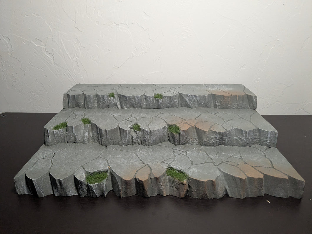 3 Tiered Stone Riser with Grass Action Figure Display Diorama