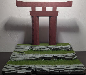 3 Tiered Stone and Grass Riser with Japanese Arch Action Figure Display Diorama