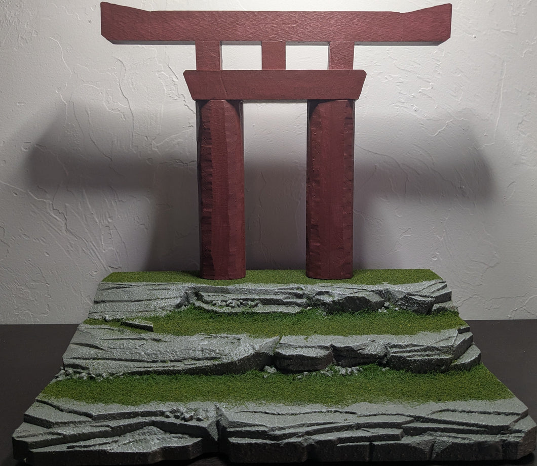 3 Tiered Stone and Grass Riser with Japanese Arch Action Figure Display Diorama