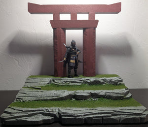 3 Tiered Stone and Grass Riser with Japanese Arch Action Figure Display Diorama