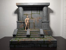 Load image into Gallery viewer, Moss Covered Mythic Style Stairs and Backdrop Action Figure Display Diorama
