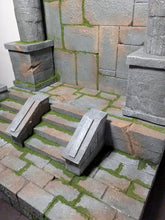 Load image into Gallery viewer, Moss Covered Mythic Style Stairs and Backdrop Action Figure Display Diorama
