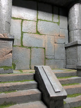 Load image into Gallery viewer, Moss Covered Mythic Style Stairs and Backdrop Action Figure Display Diorama
