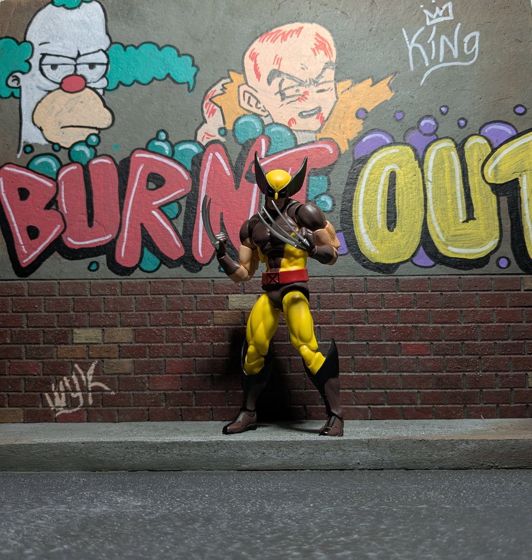 Burnt Out Graffiti Covered City Wall Action Figure Display Diorama
